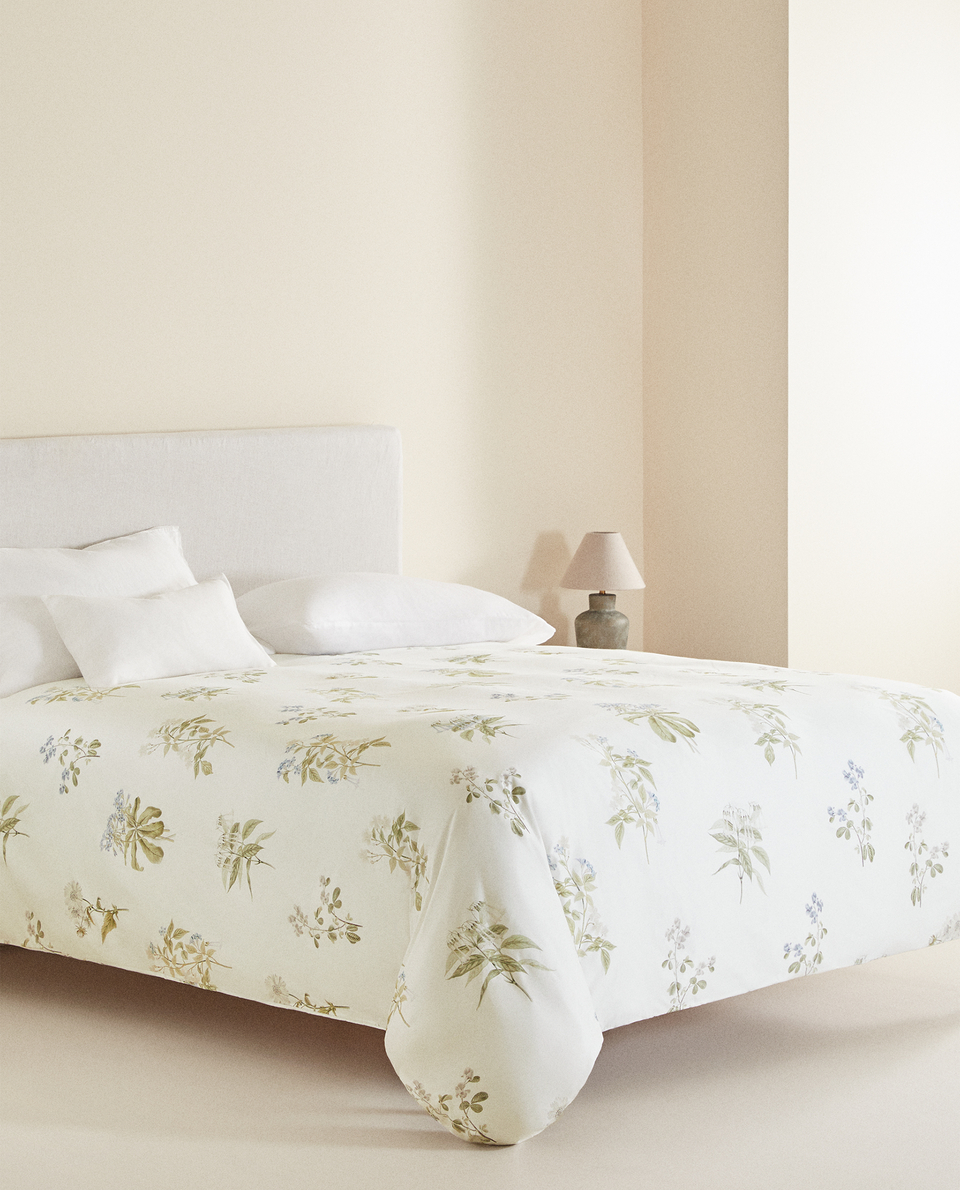 (300 THREAD COUNT) SATEEN DUVET COVER WITH BOTANICAL PRINT