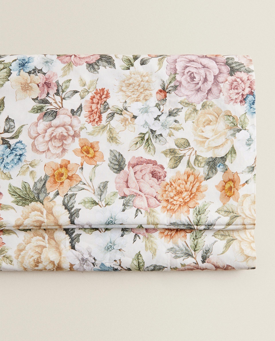 FLAT SHEET WITH COLOURFUL FLORAL PRINT
