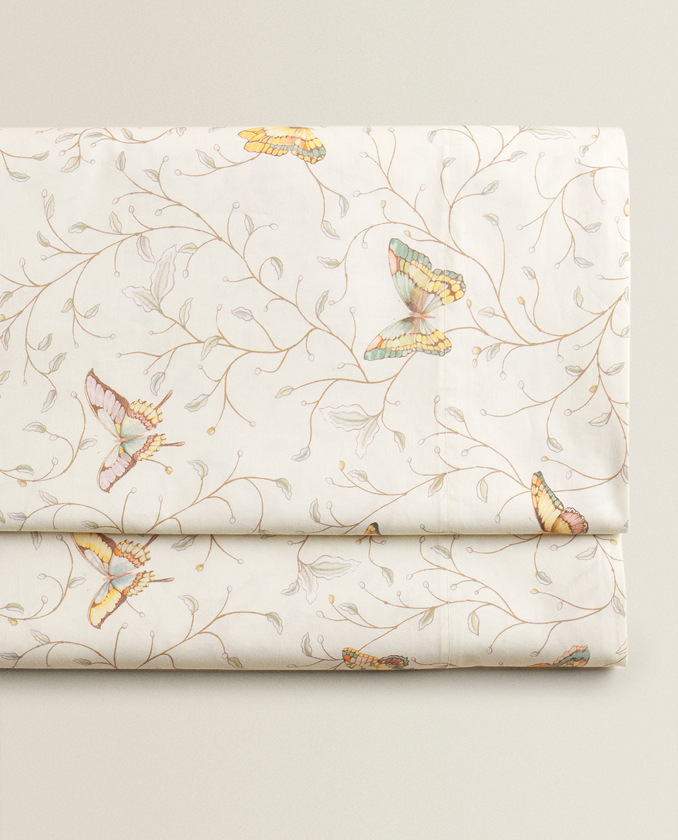 バタフライプリント フラットシーツ