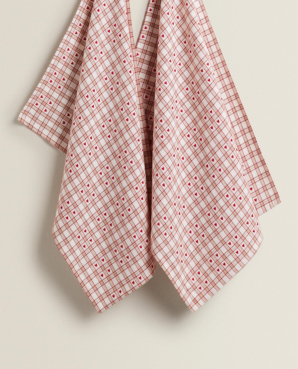 TEA TOWEL WITH HEARTS AND CHECKS (PACK OF 2)