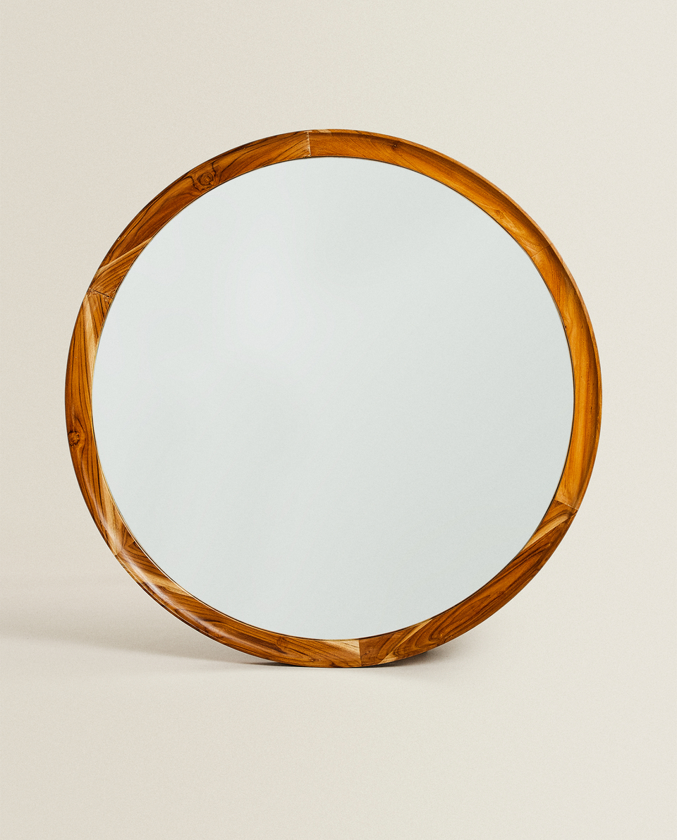 مرآة مستديرة بإطار من خشب الساج