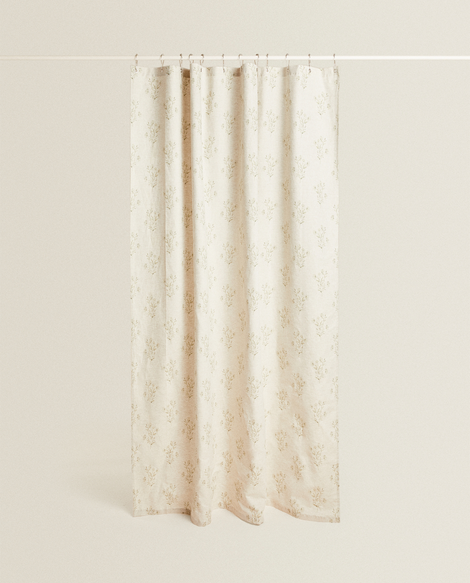 FLORAL SHOWER CURTAIN WITH LINEN