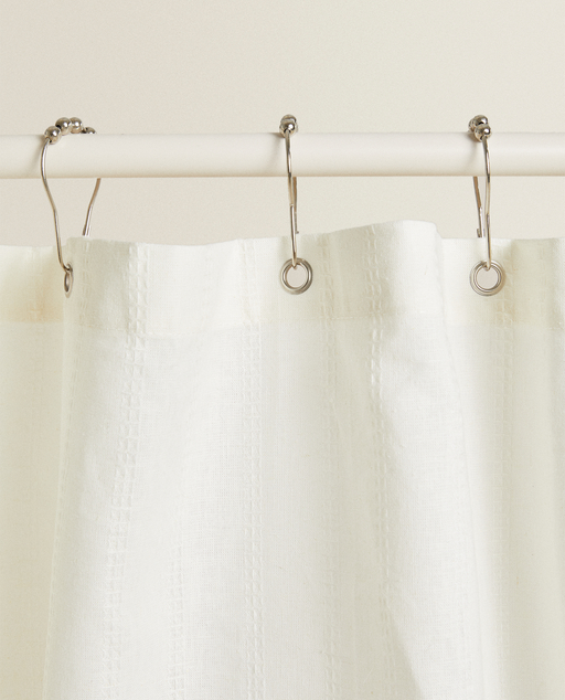 Linen Shower Curtain With Stripes, Ivory Linen Shower Curtain