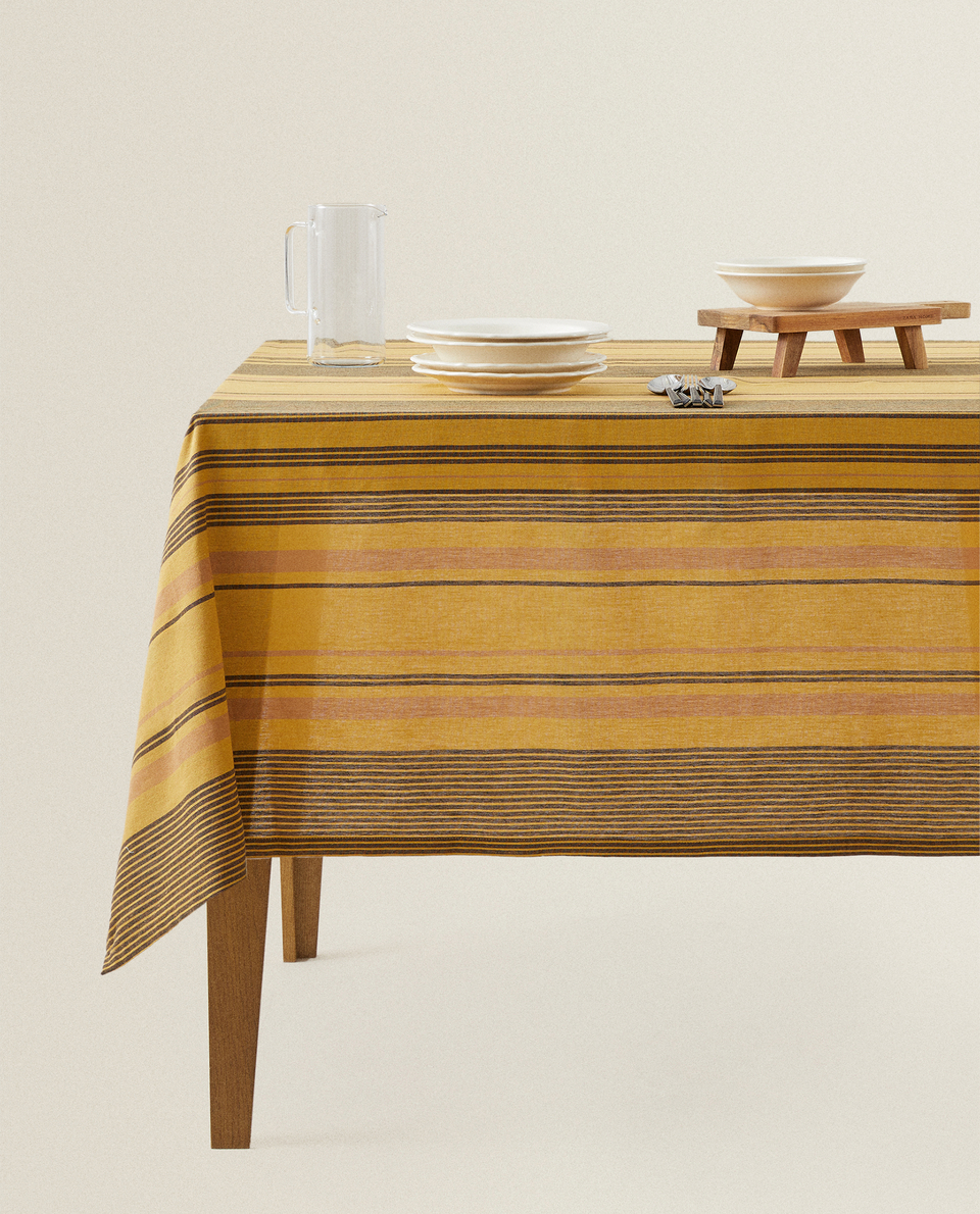 MUSTARD YELLOW STRIPED TABLECLOTH
