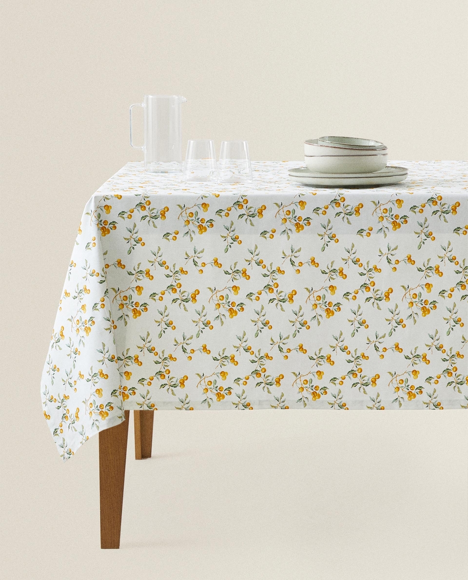 CHERRY PRINT RESIN-COATED TABLECLOTH