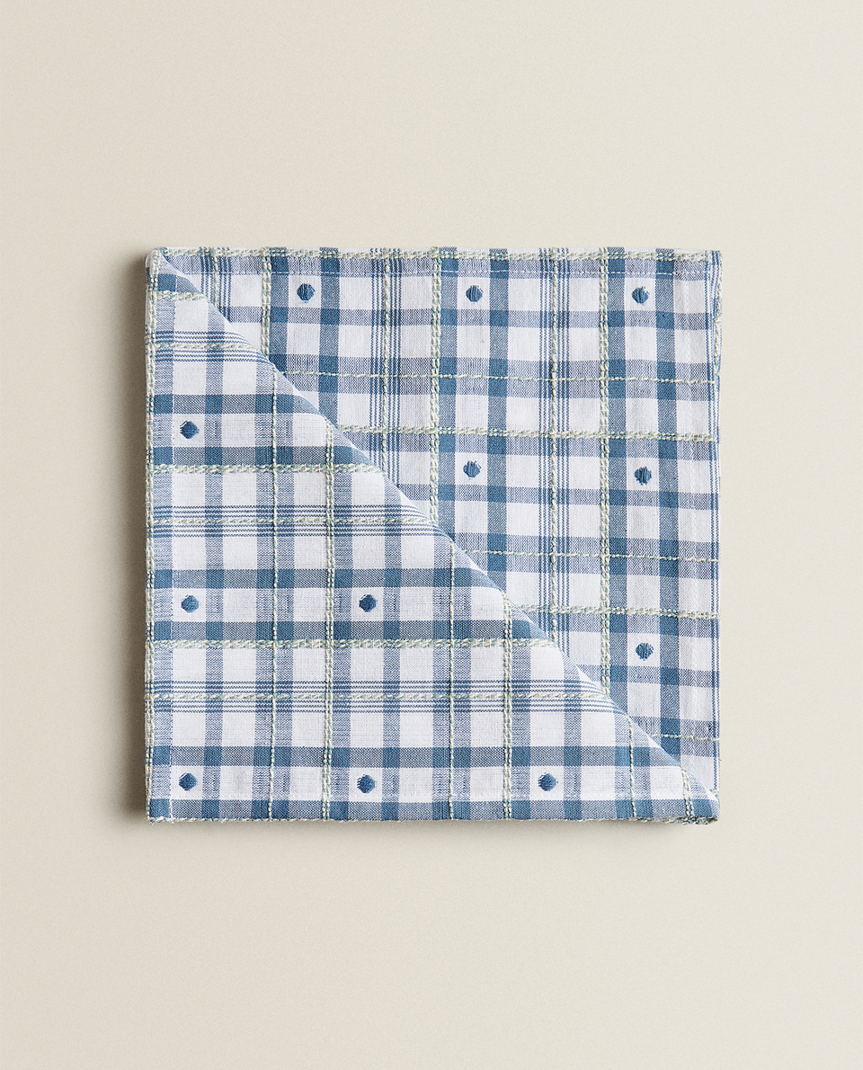 EMBROIDERED BLUE CHECK NAPKIN (PACK OF 2)
