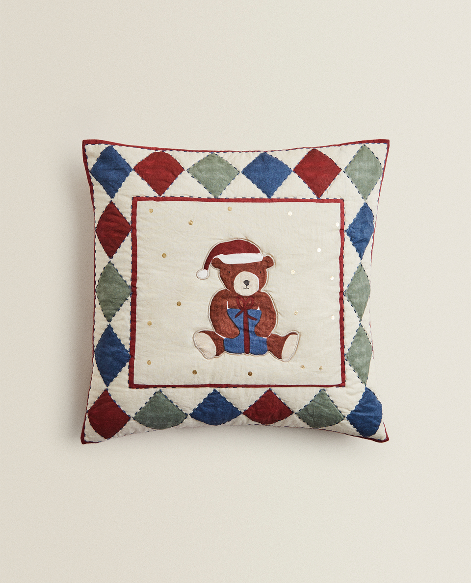 QUILTED BEAR CUSHION COVER
