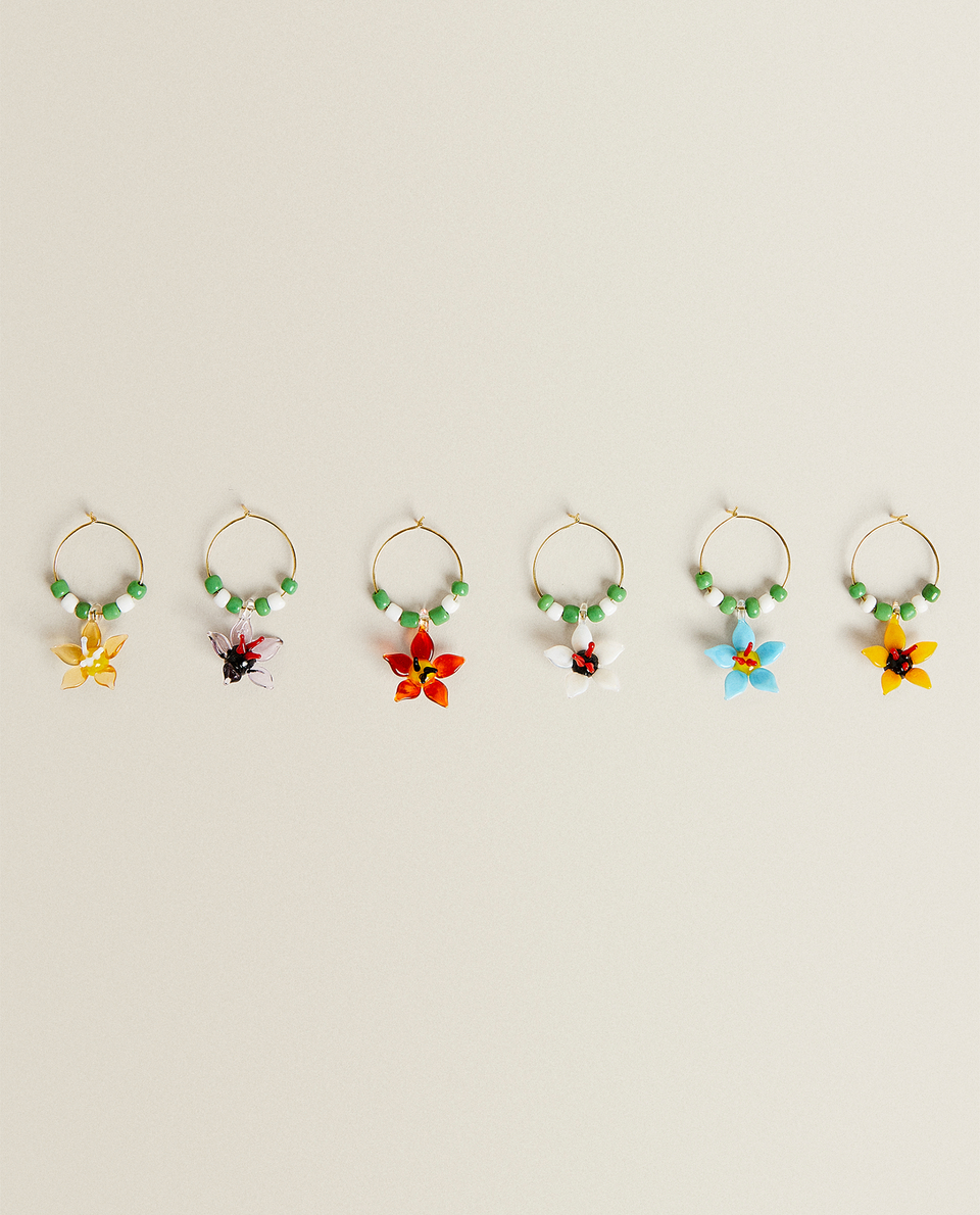 FLORAL WINE GLASS CHARMS (PACK OF 6)