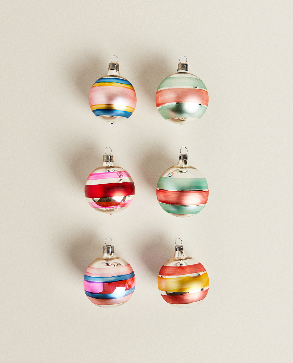 PACK OF 6 MULTICOLOURED BAUBLES