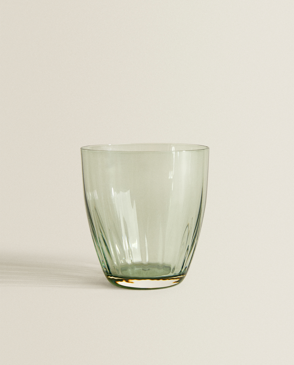 BOHEMIA CRYSTAL COLOURED GLASS TUMBLER WITH WAVY EFFECT