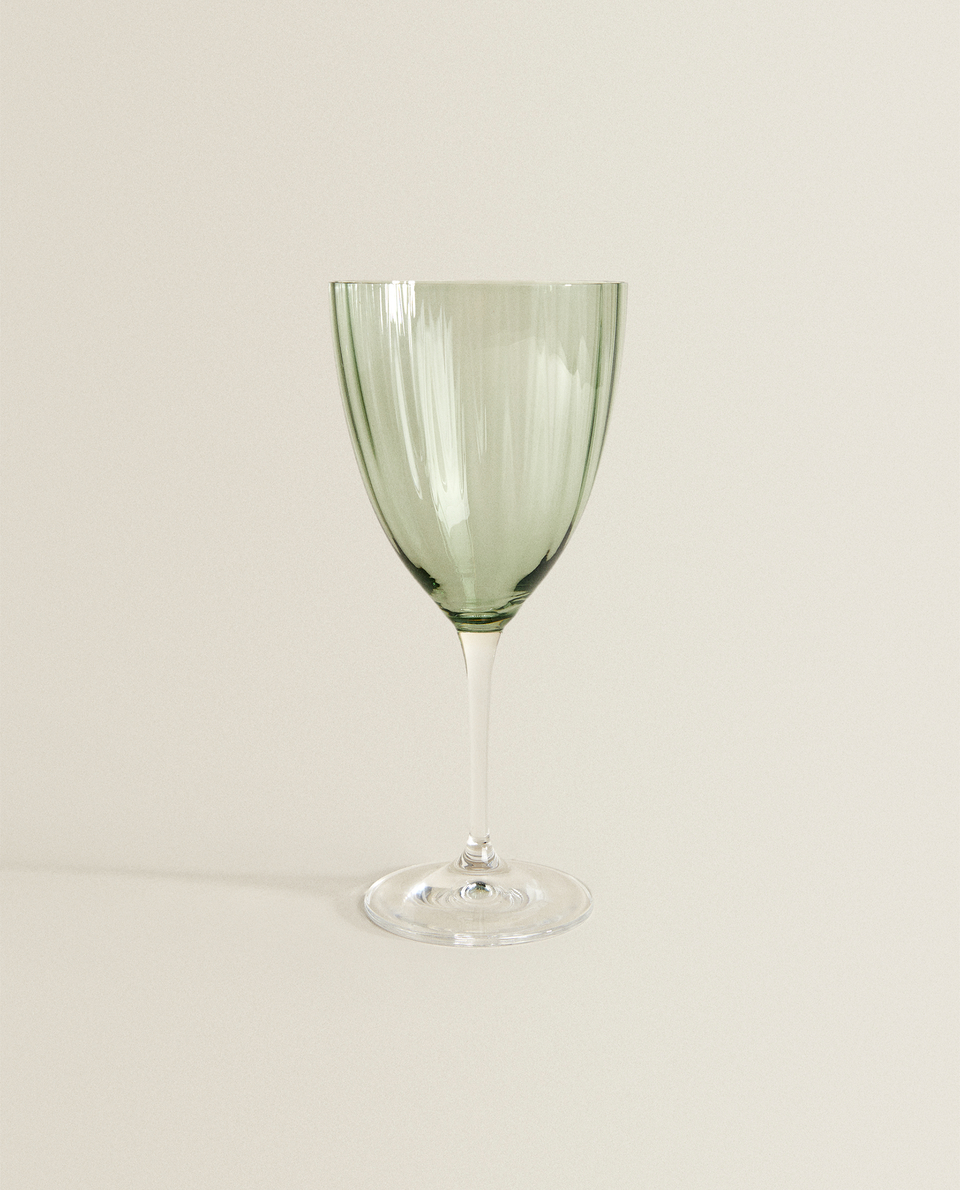 BOHEMIA CRYSTAL COLOURED WINE GLASS WITH WAVY EFFECT