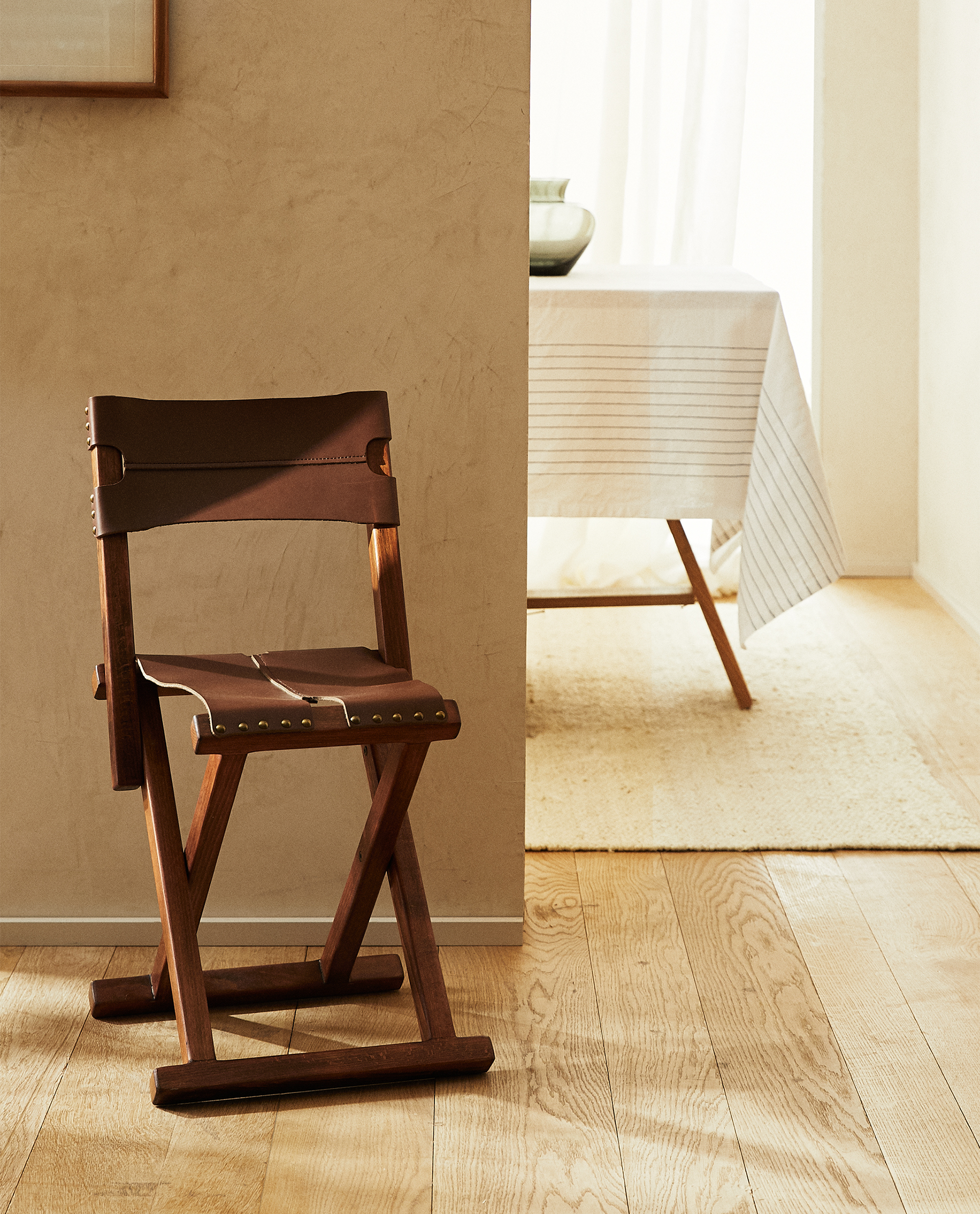 Folding Wood And Leather Chair Zara Home Andorra