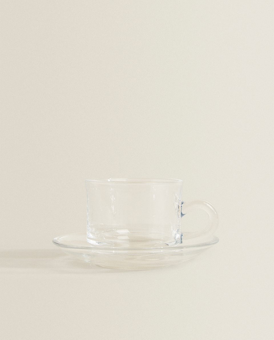 GLASS COFFEE CUP AND SAUCER