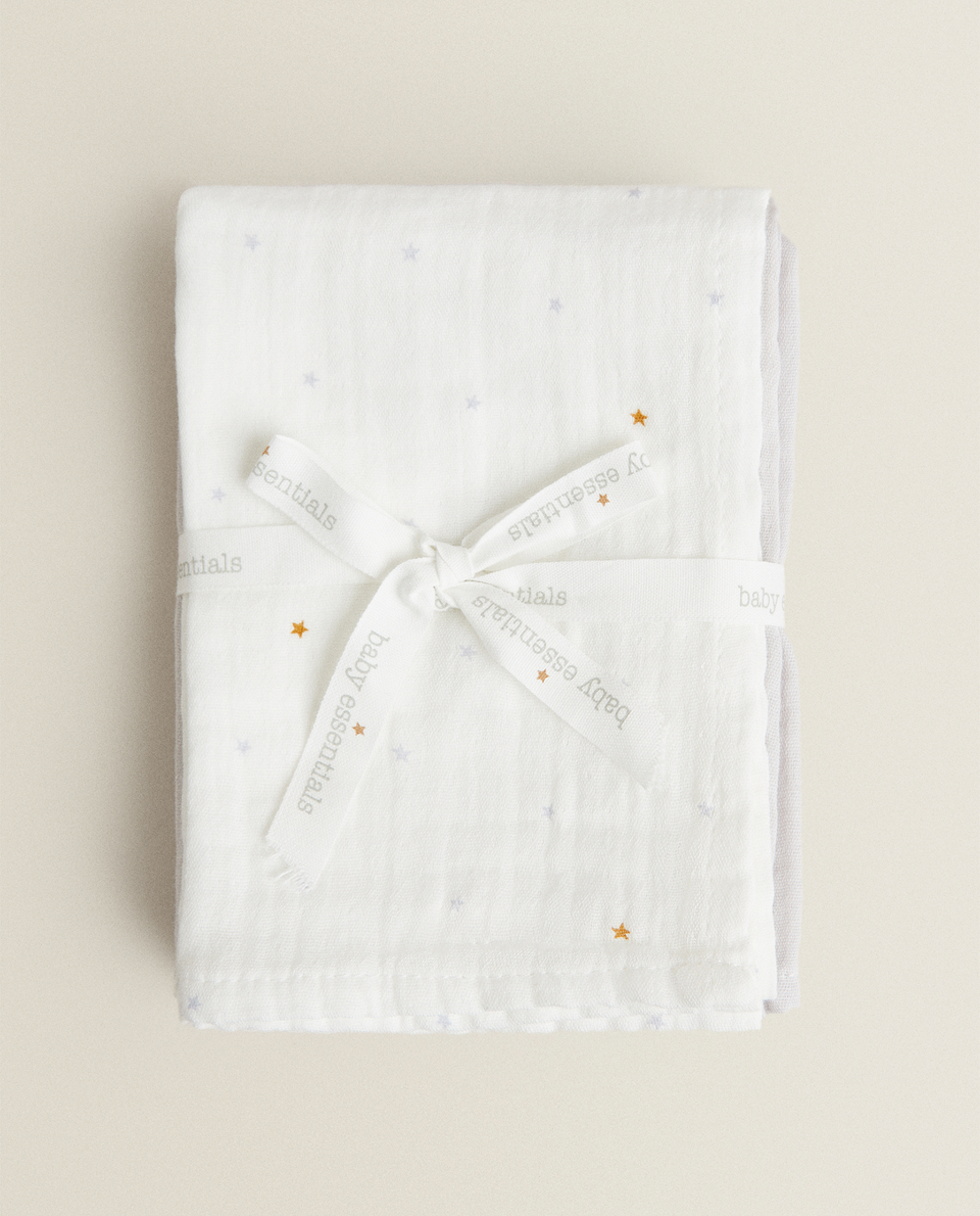 yildiz desenli muslin bez 3 lu paket bebek onlugu ve canta yemek saati cocuk zara home turquia