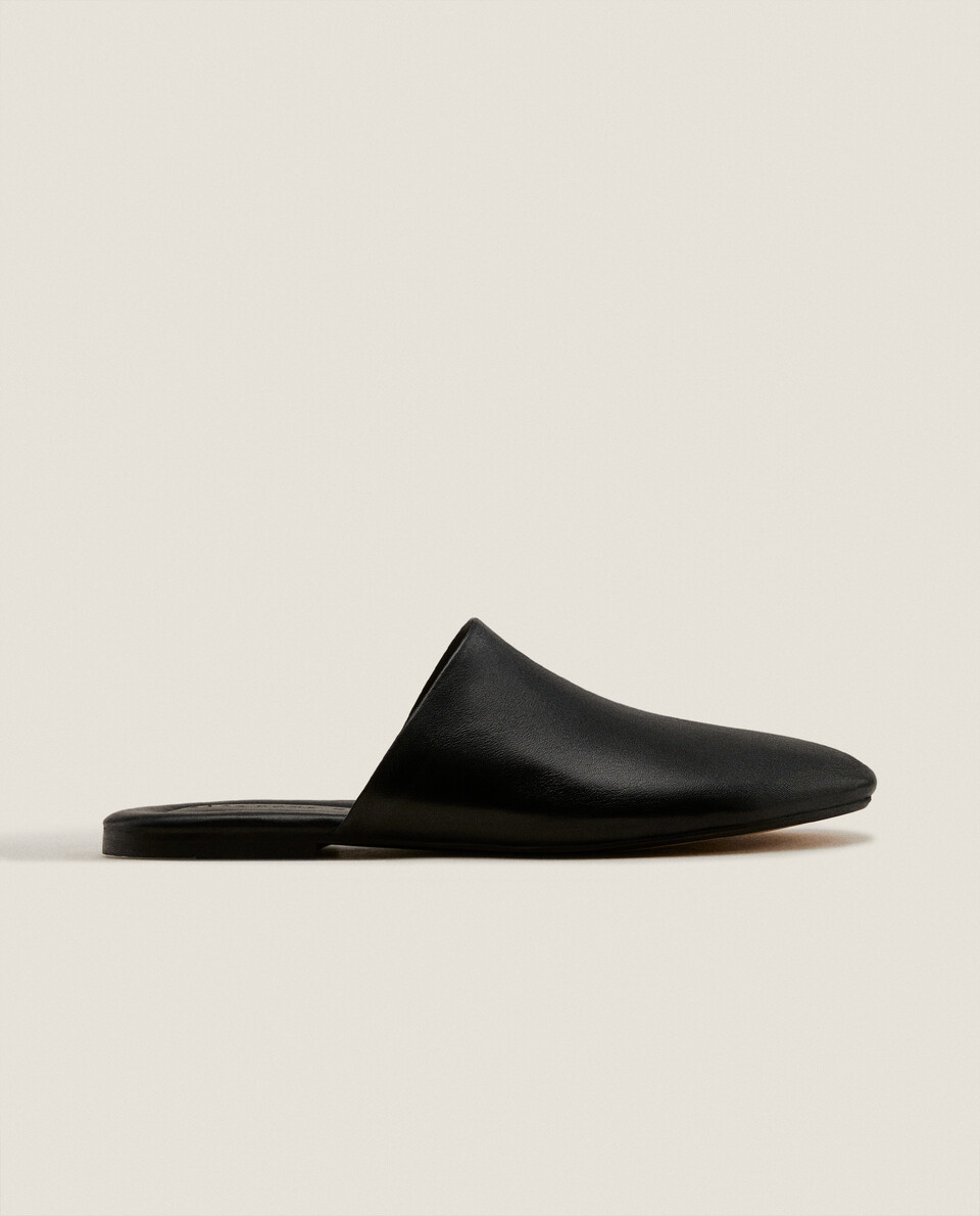 Leather mule house slippers