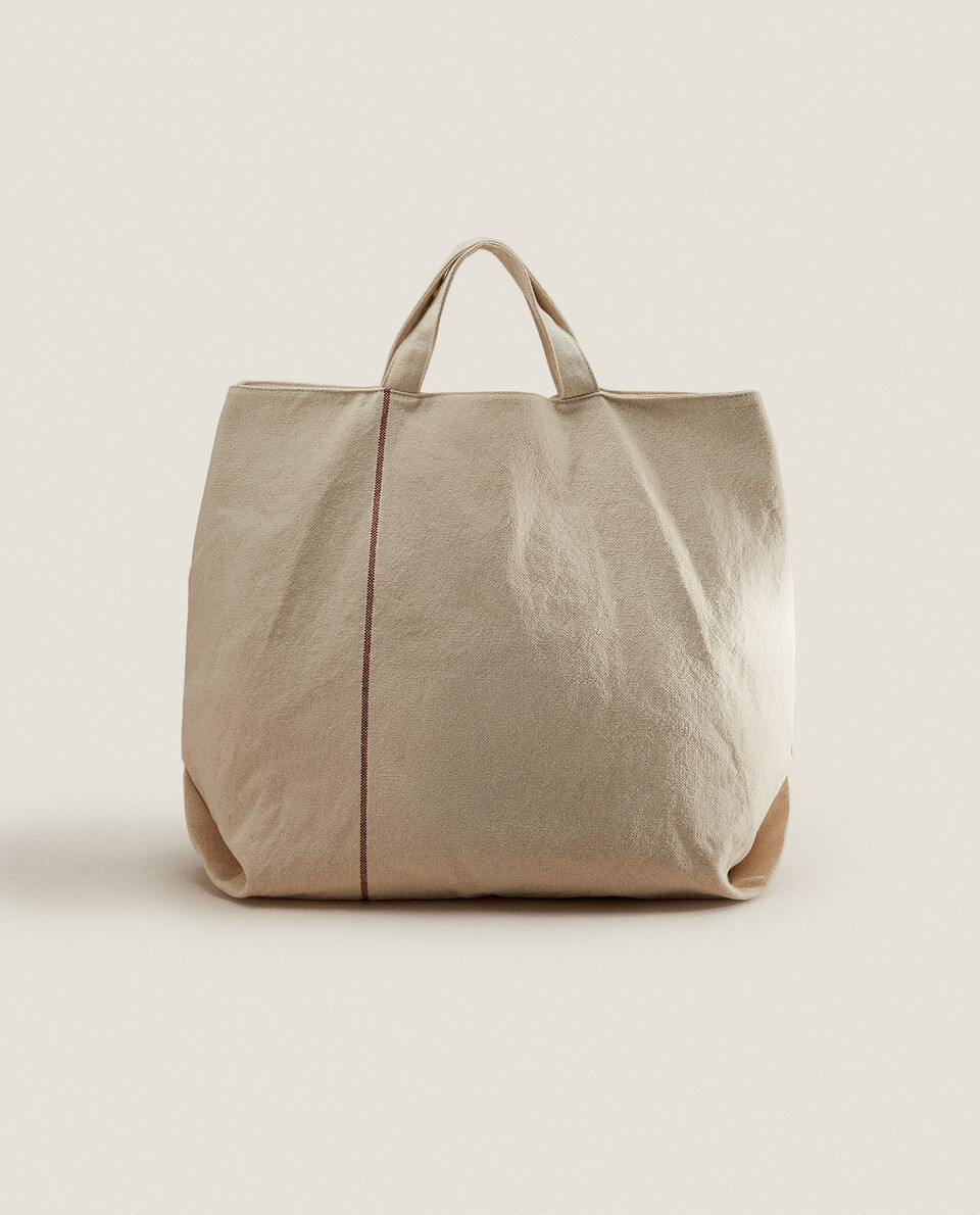 LINEN BAG WITH STRIPE DETAIL