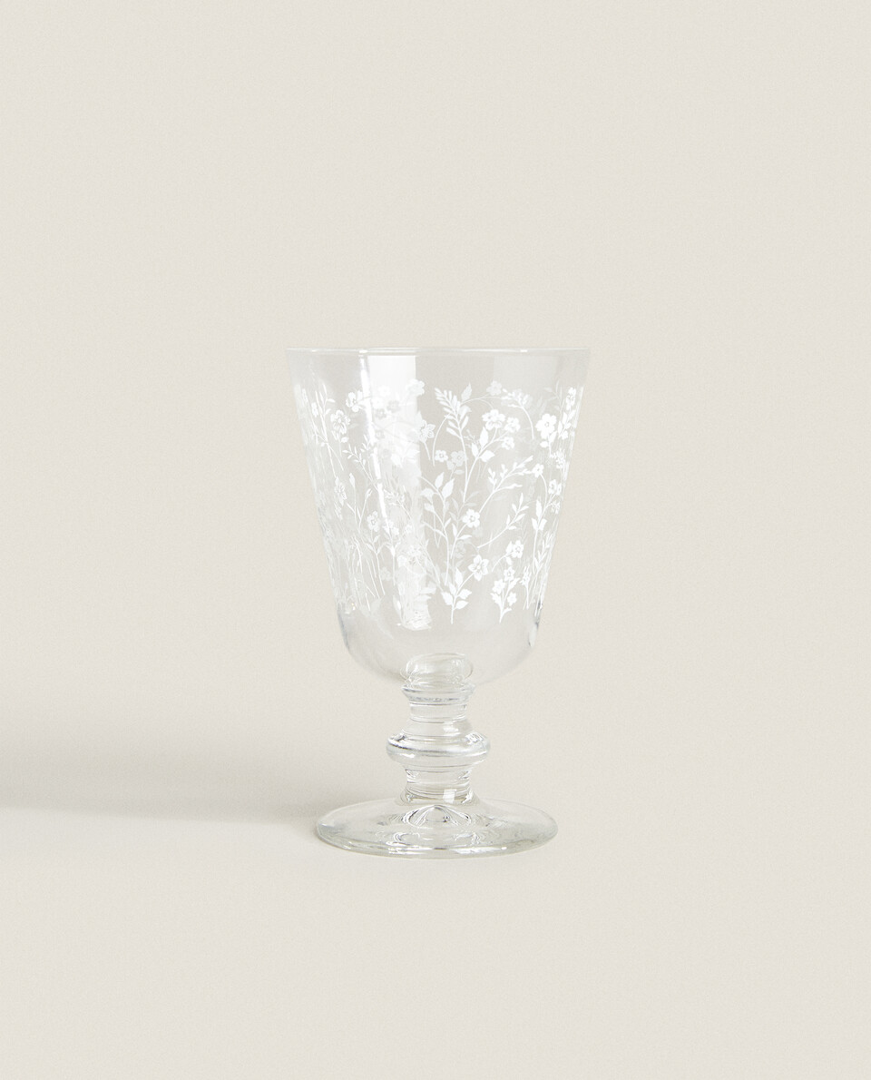 FLORAL TRANSFER WINE GLASS
