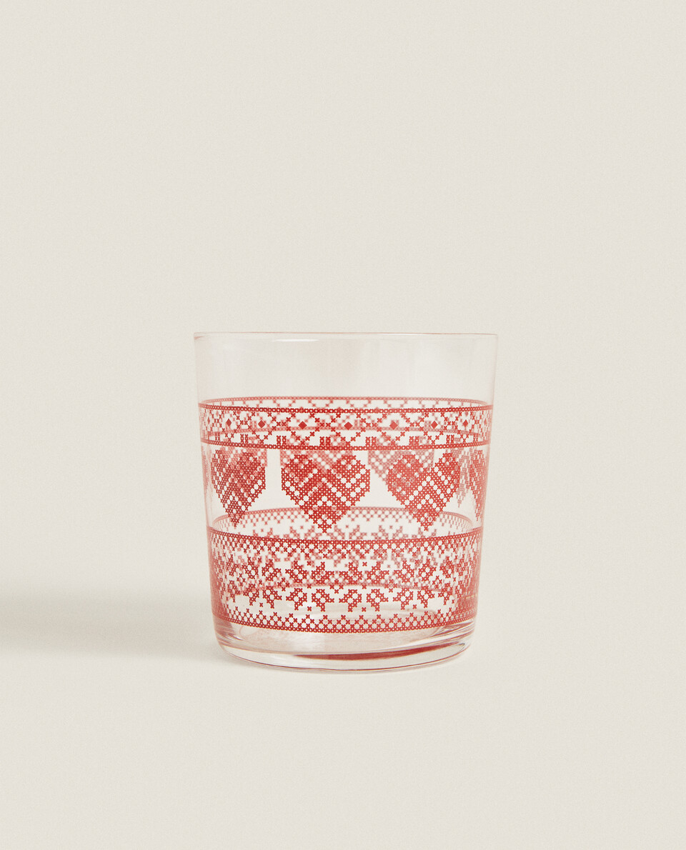 GLASS TUMBLER WITH CHRISTMAS TRANSFER