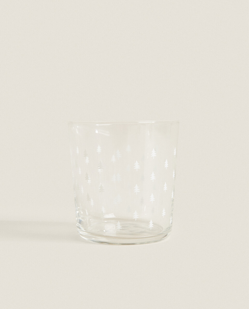 GLASS TUMBLER WITH PINE TREE TRANSFER