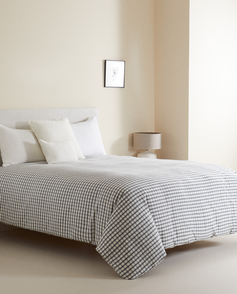 GREY CHECK FLANNEL DUVET COVER