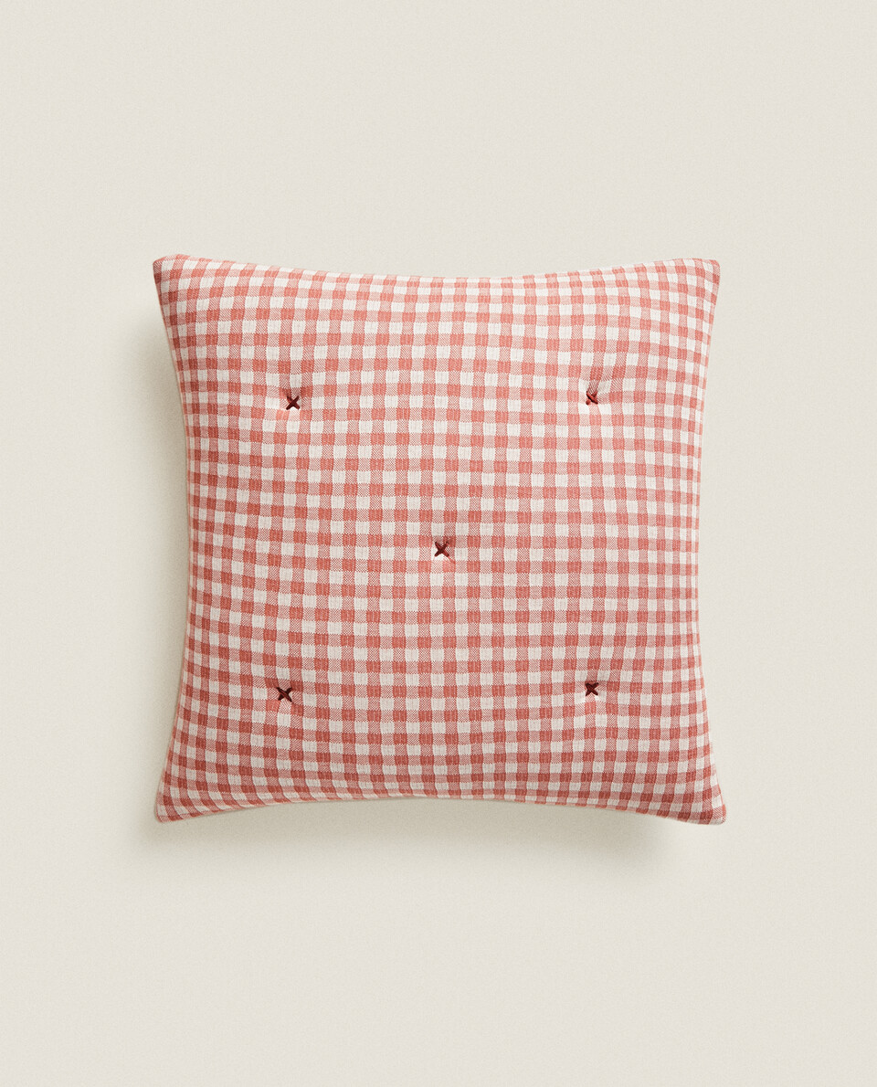 CHECK PRINT QUILTED CUSHION COVER