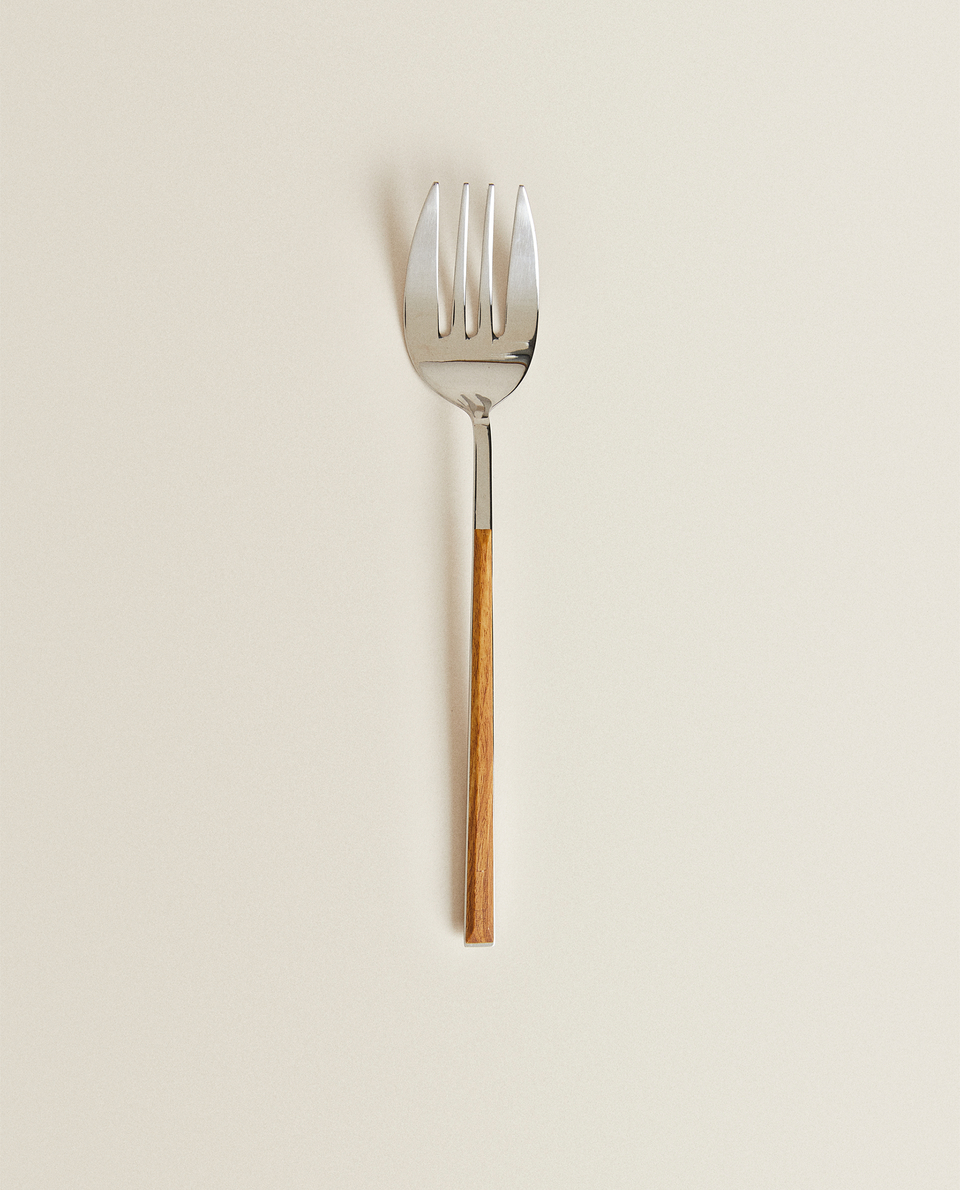 SERVING FORK WITH WOOD-EFFECT HANDLE