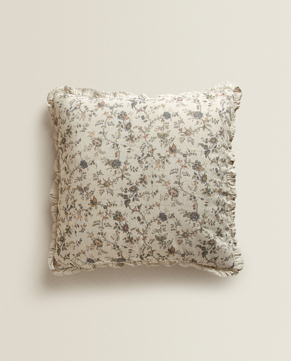 PRINTED LINEN CUSHION COVER