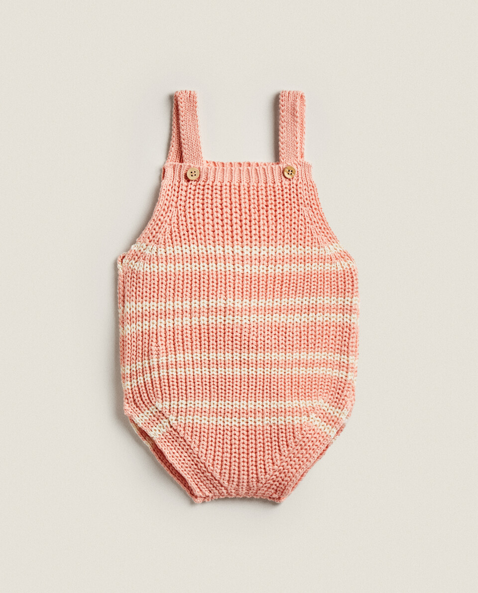 STRIPED CHUNKY KNIT DUNGAREES