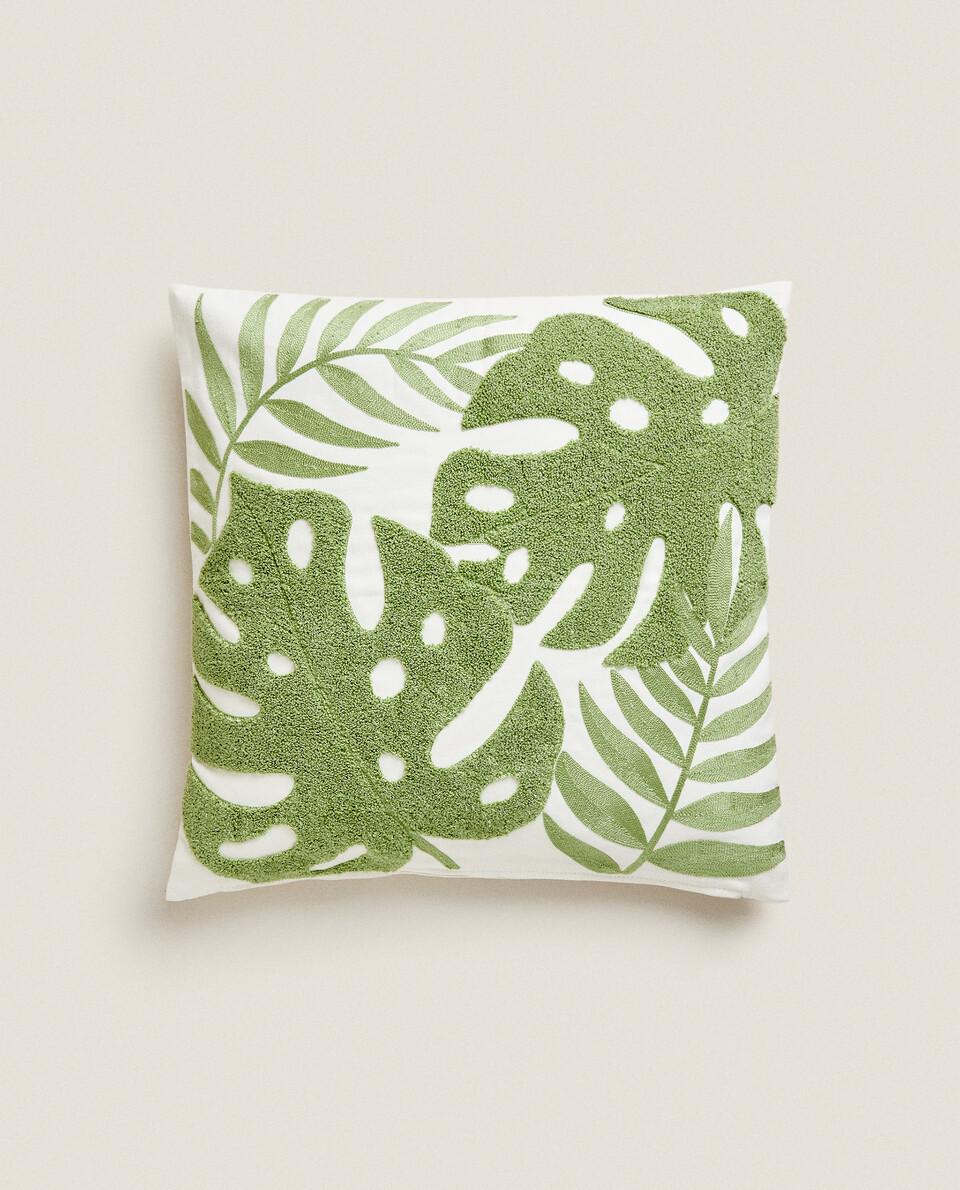 EMBROIDERED LEAVES CUSHION COVER