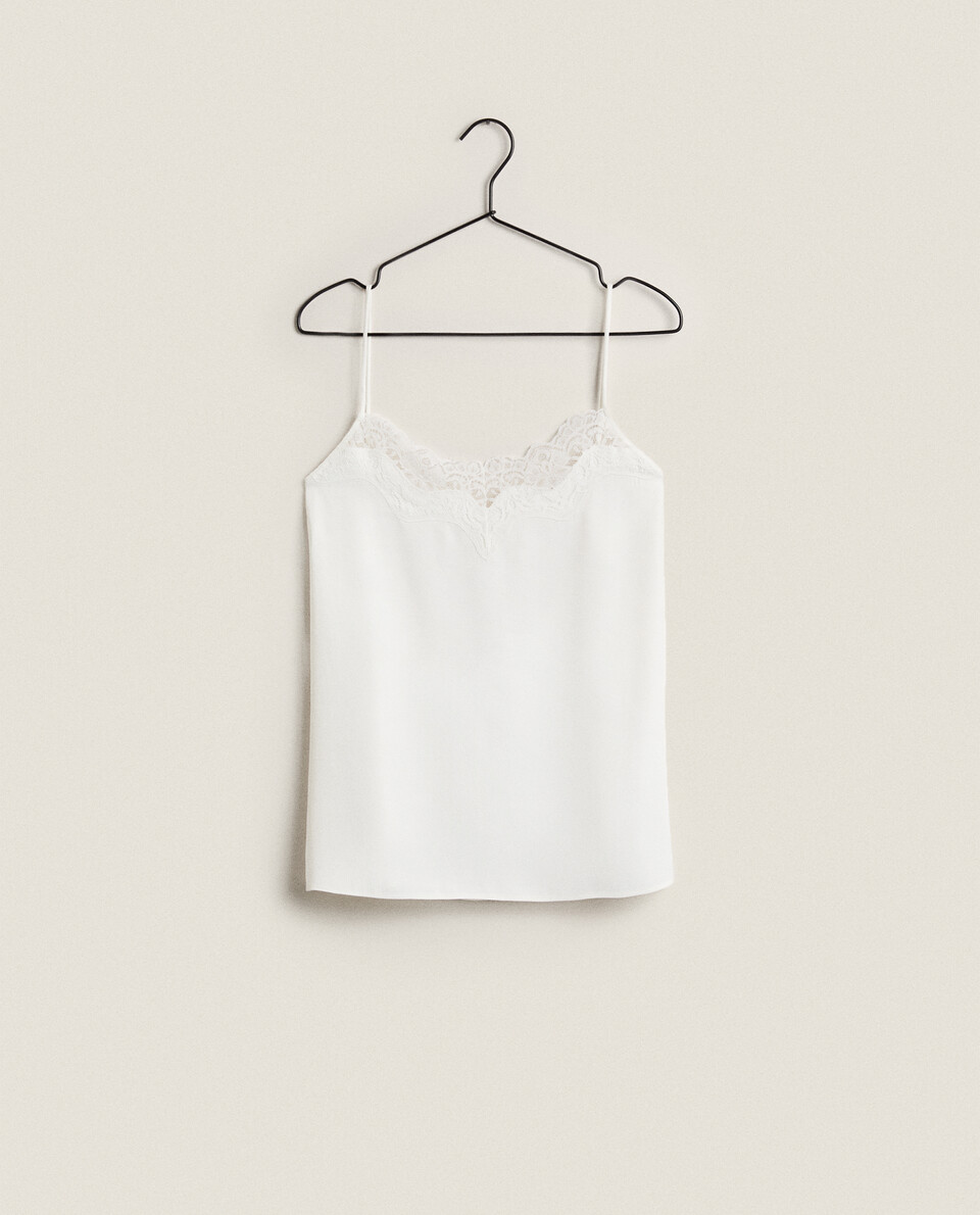 SATEEN TOP WITH A LACE TRIM