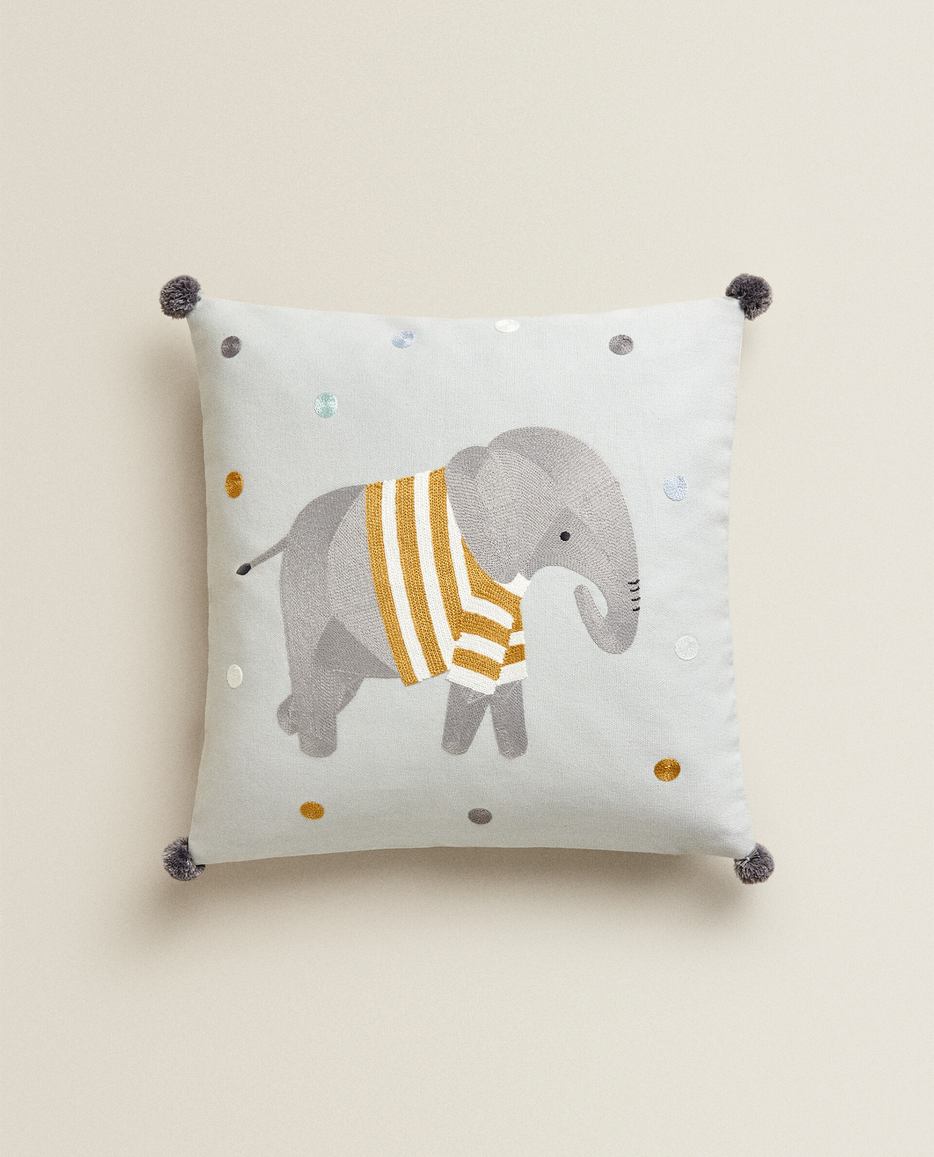 embroidered elephant cushion