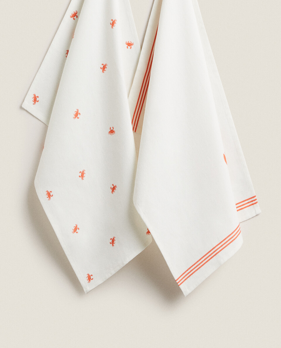 COTTON TEA TOWEL WITH CRAB PRINT (PACK OF 2)
