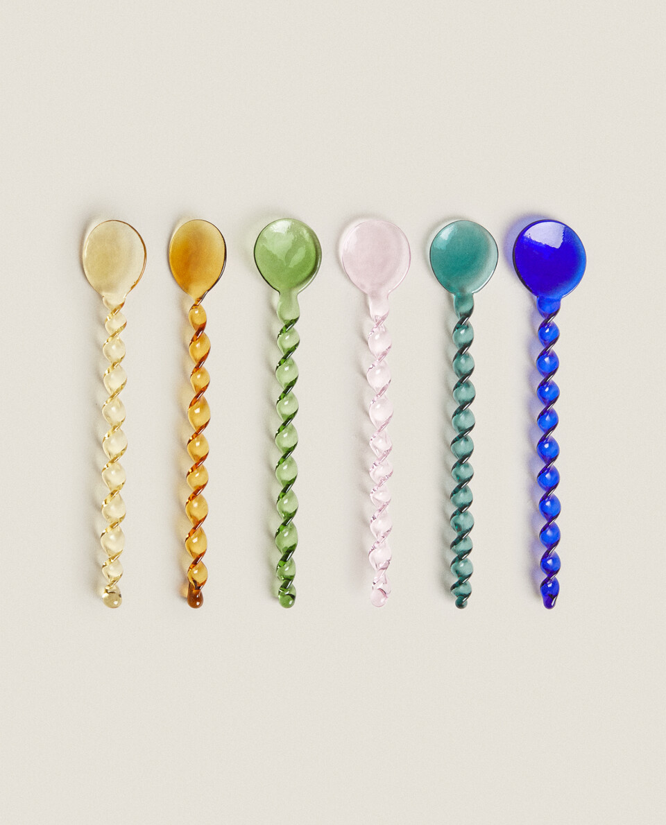 COLOURED GLASS SPOON (PACK OF 6)