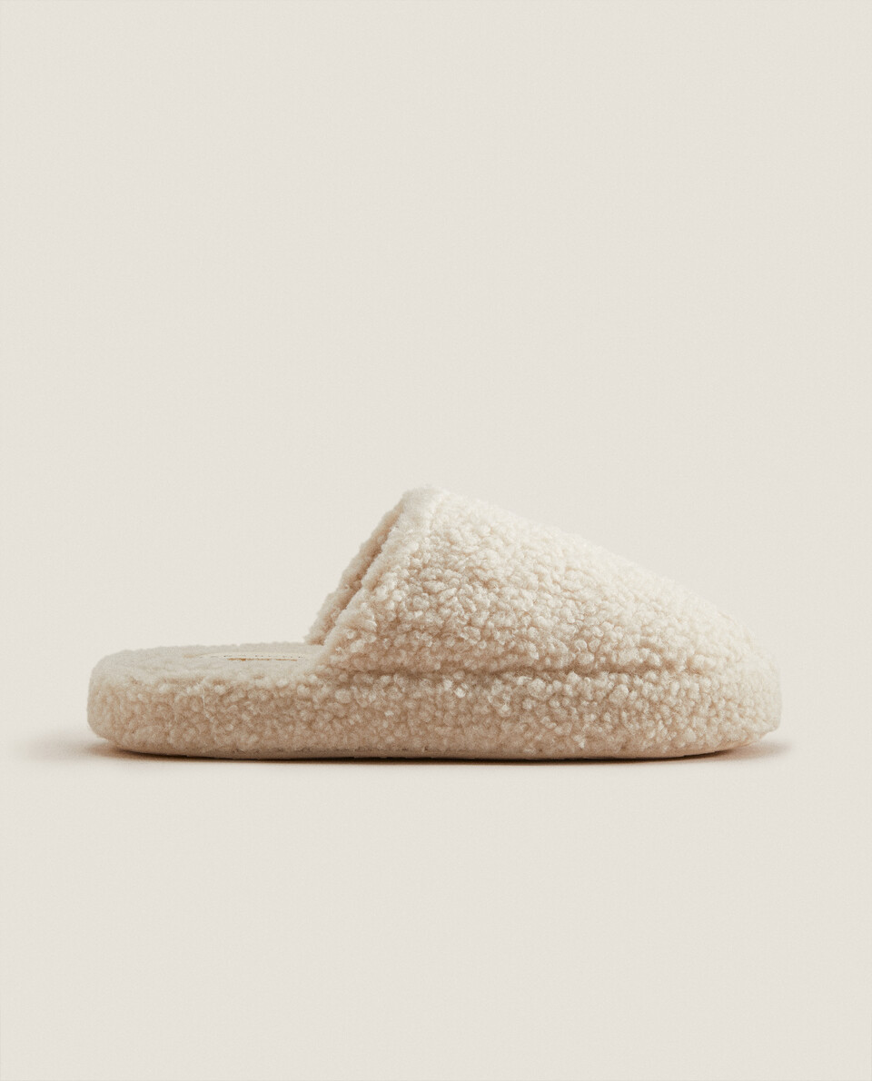 Faux shearling house mule slippers