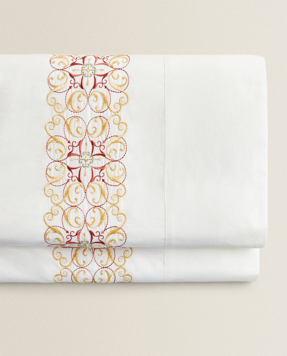 FLORAL EMBROIDERY FLAT SHEET