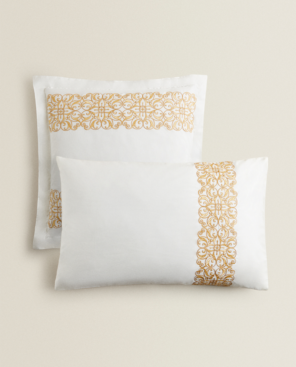 PILLOWCASE WITH GOLDEN EMBROIDERY