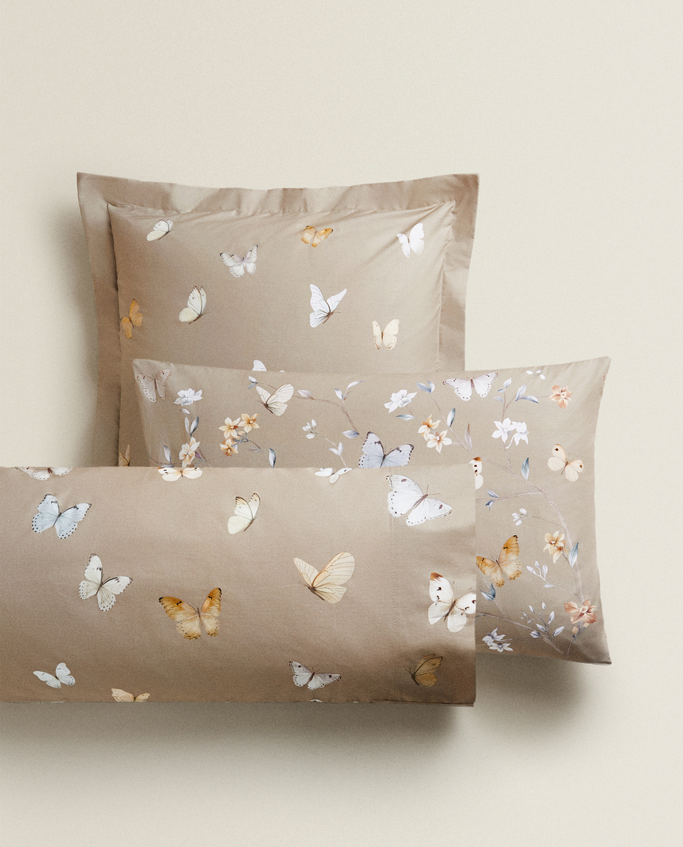 FLOWER AND BUTTERFLY PRINT PILLOWCASE