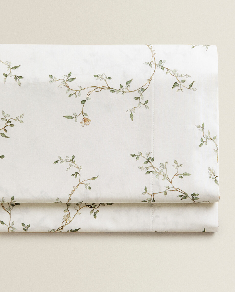 FLAT SHEET WITH FLORAL AND BRANCH PRINT