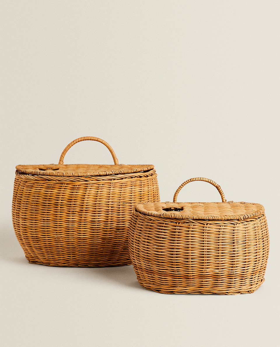 RATTAN BASKET WITH LID AND HANDLE
