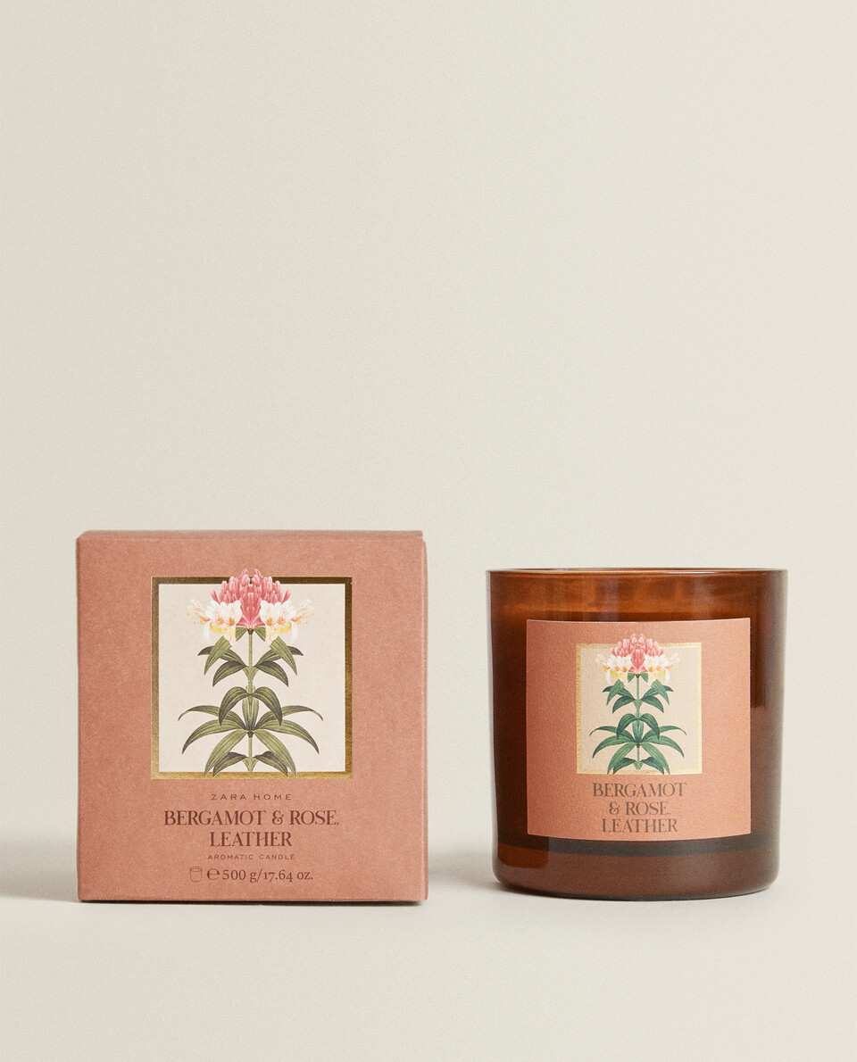 (500 G) BERGAMOT & ROSE, LEATHER SCENTED CANDLE