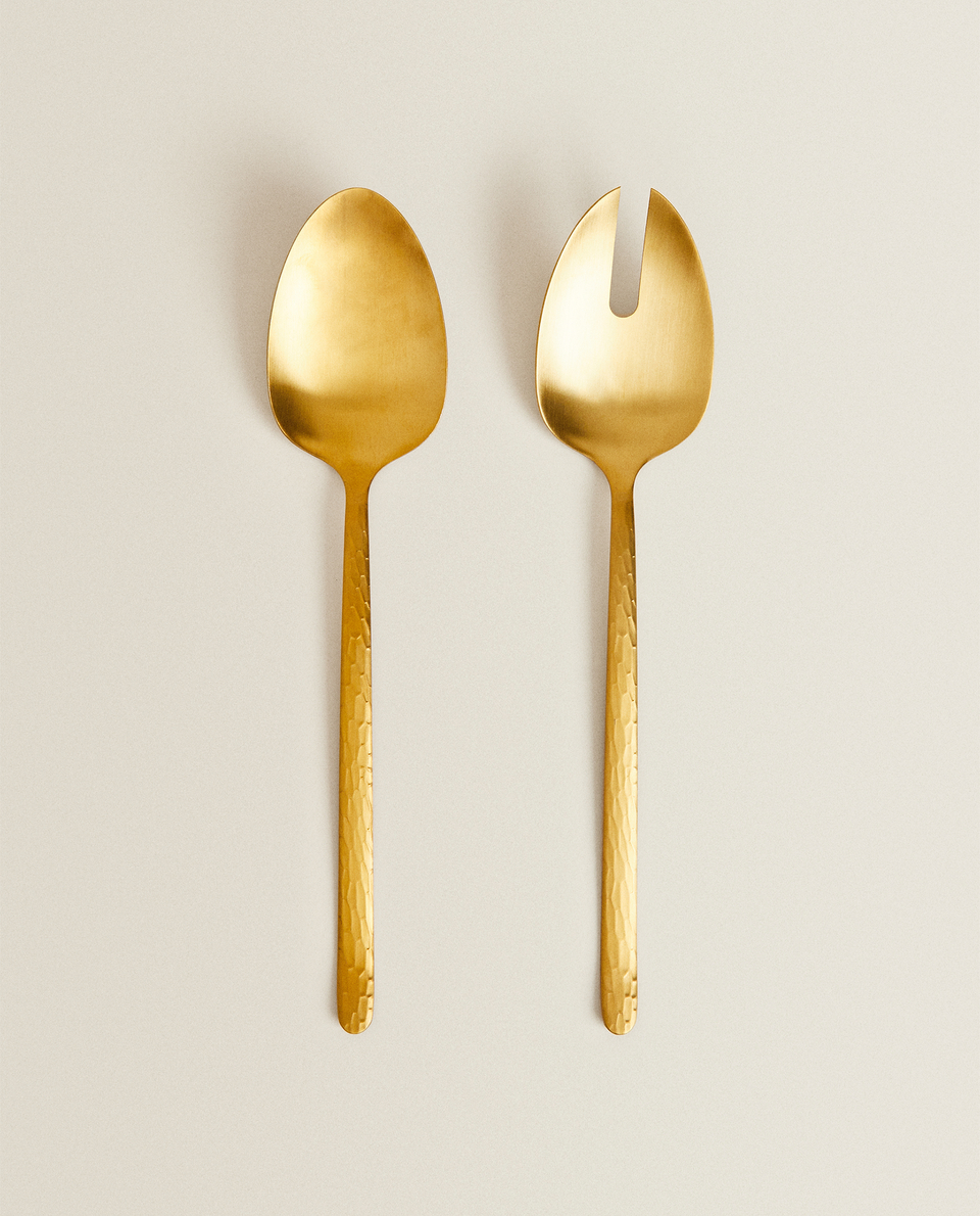 SET OF 2 HAMMERED HANDLE SERVING CUTLERY PIECES - null | Zara Home United Kingdom