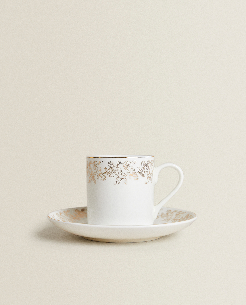 GOLDEN FLOWERS BONE CHINA COFFEE CUP AND SAUCER