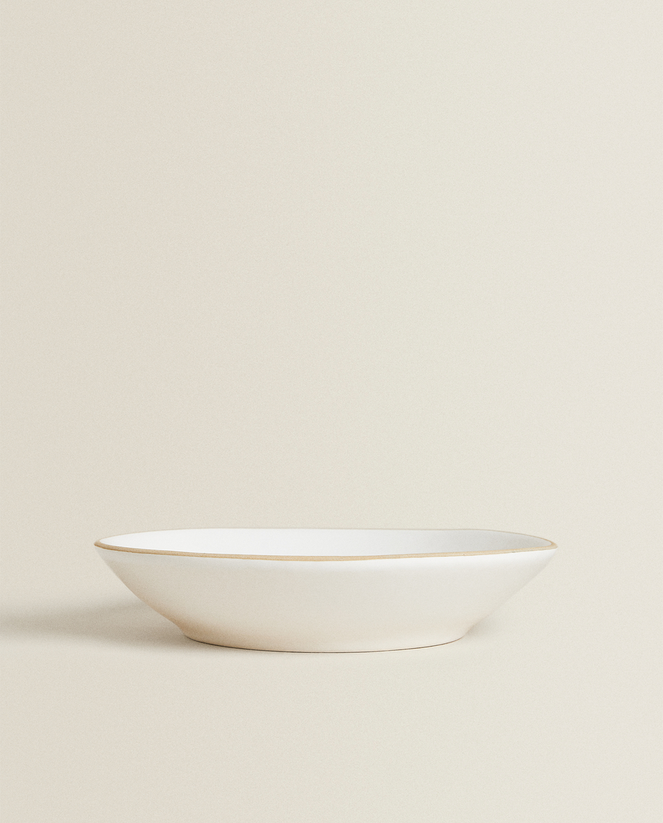 EARTHENWARE SOUP PLATE WITH BEIGE RIM