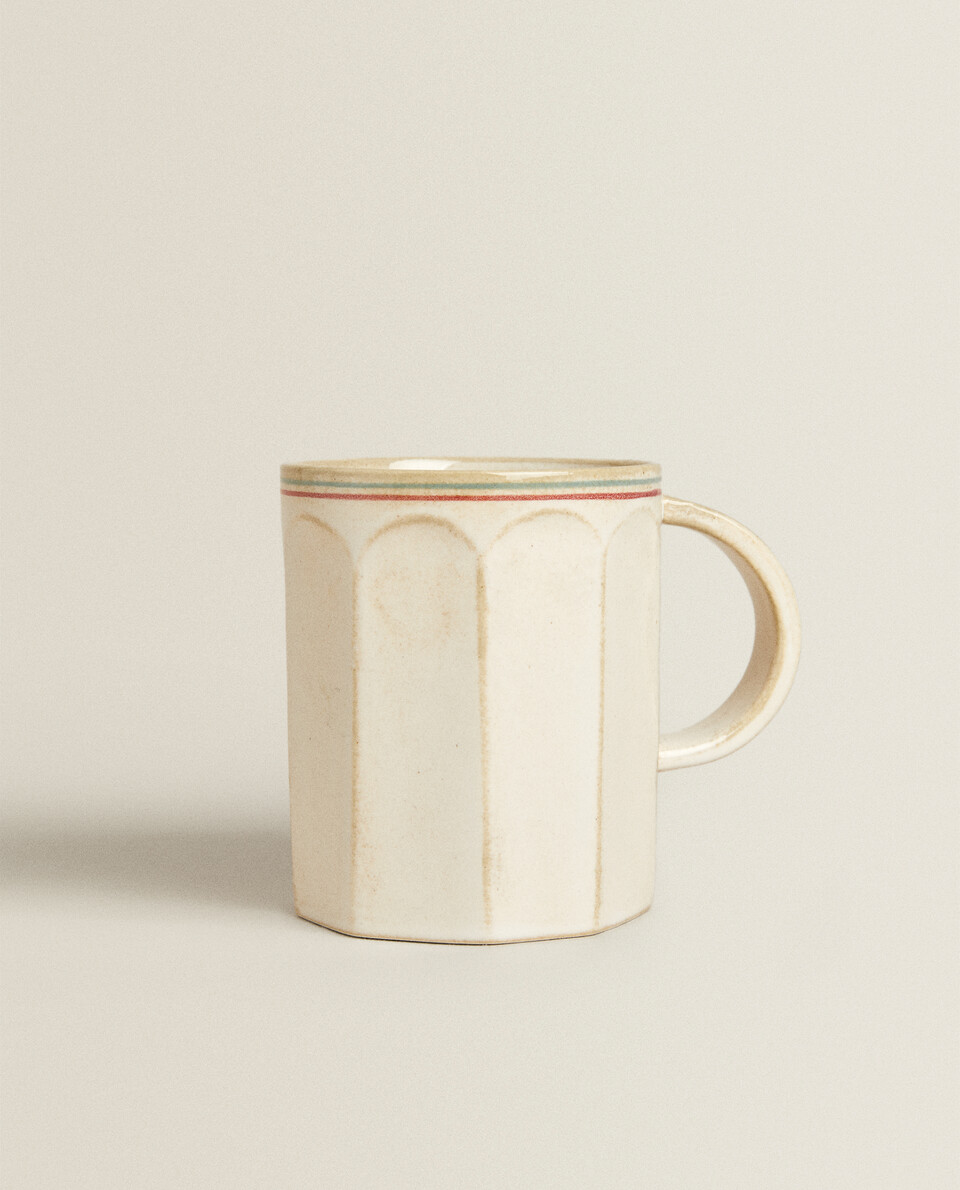 FACETED MUG WITH COLOURED LINES