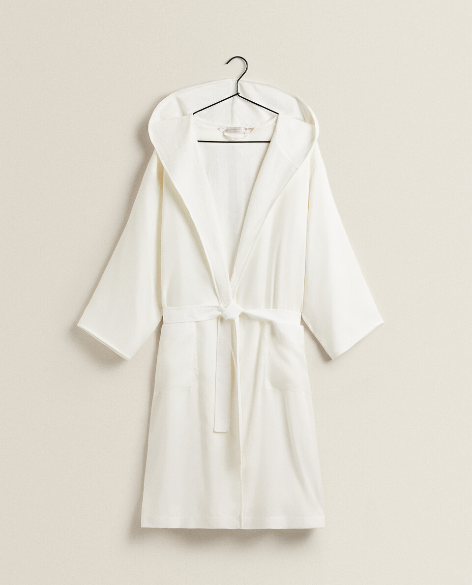 SATEEN AND TERRY HOODED DRESSING GOWN