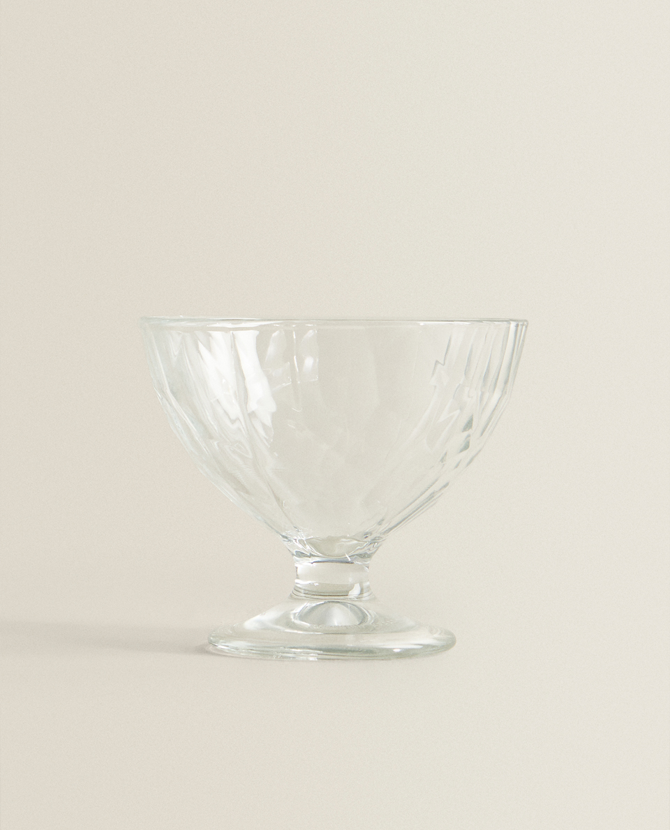 다이아몬드 엠보스드 디자인 글라스 아이스크림 컵
