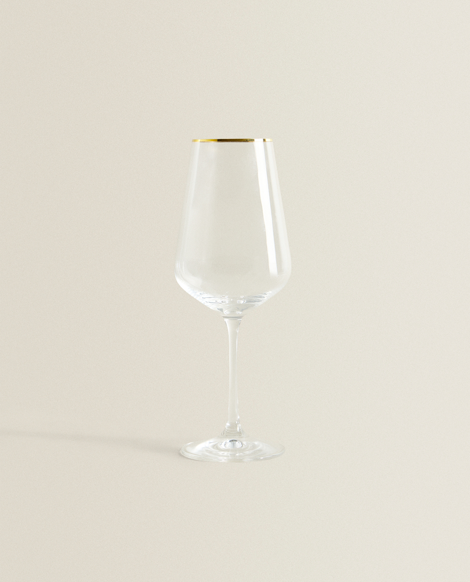 BOHEMIA CRYSTAL GOLD-RIMMED WINE GLASS