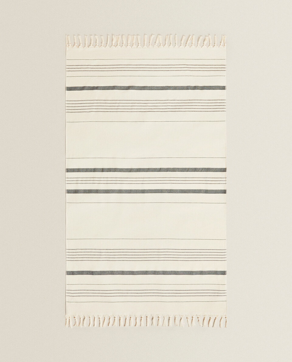 STRIPED TOWEL WITH FRINGING