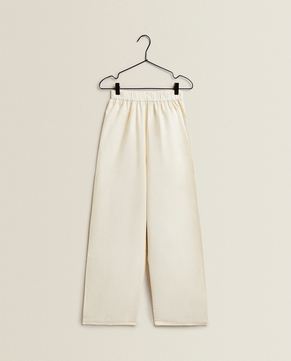 EMBROIDERED POPLIN TROUSERS