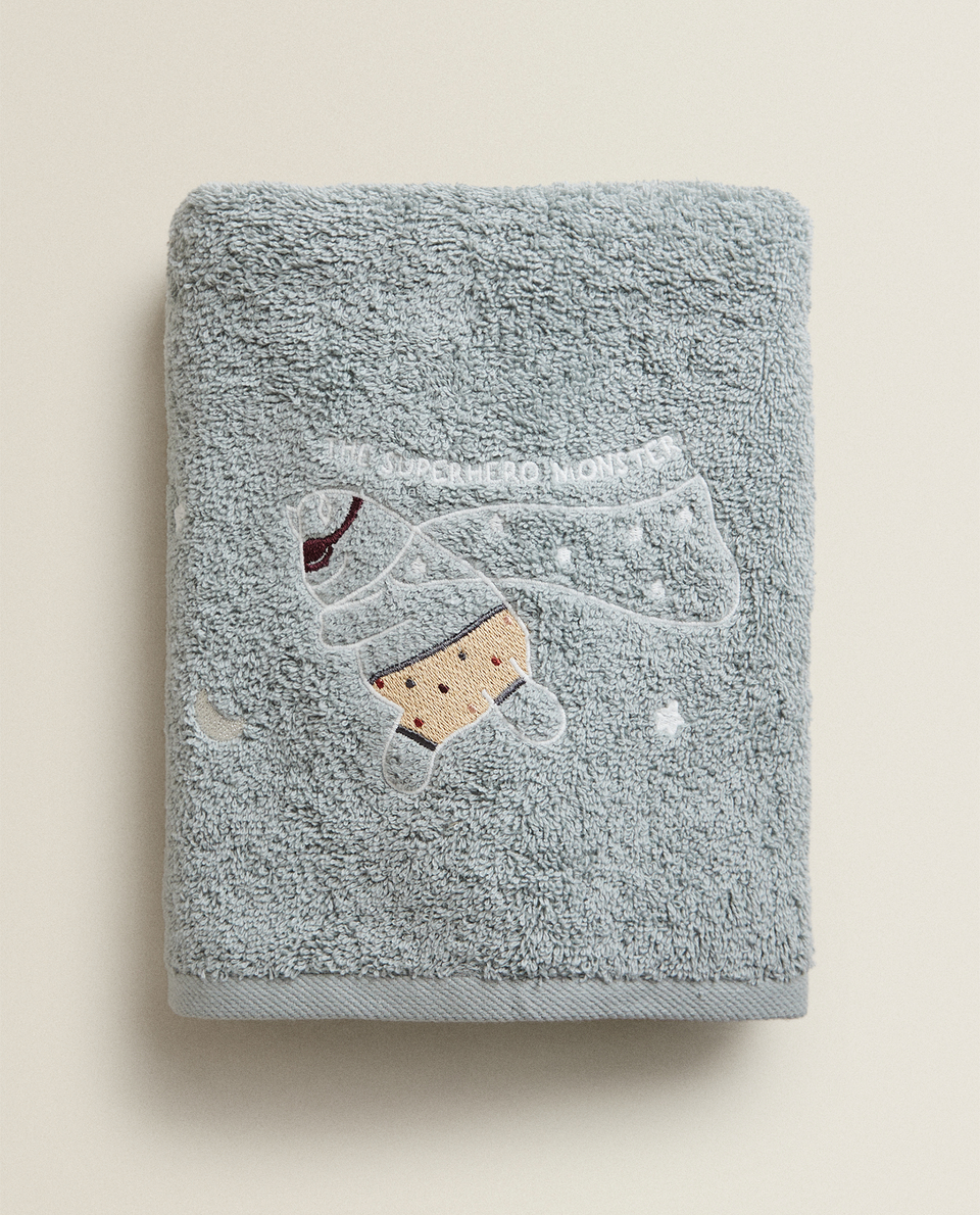 GLOW-IN-THE-DARK EMBROIDERED MONSTER TOWEL